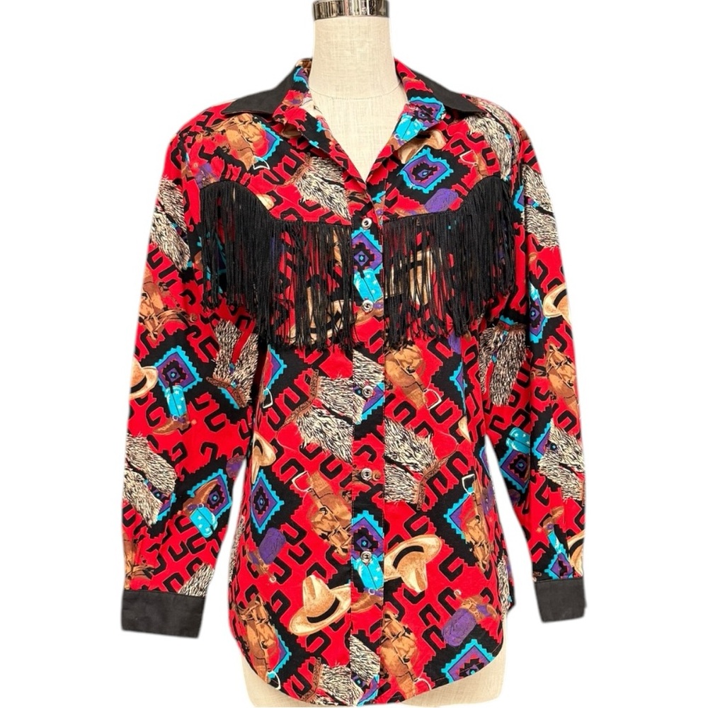 Vintage Western Fringe Shirt - Santa Fe Lady - Size Medium